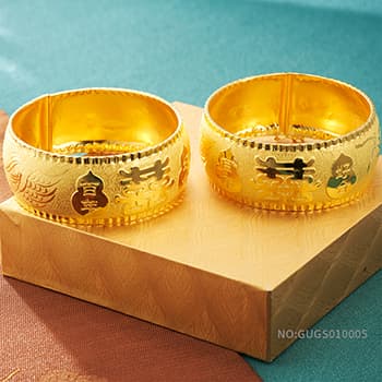 足金999囍字百年好合龙凤婚嫁手镯（扣含金量为AU900）