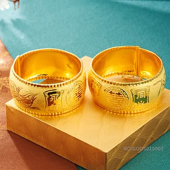 足金999囍字永结同心龙凤婚嫁手镯（扣含金量为AU900）