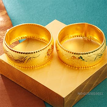 足金999囍字永结同心龙凤婚嫁手镯（扣含金量为AU900）