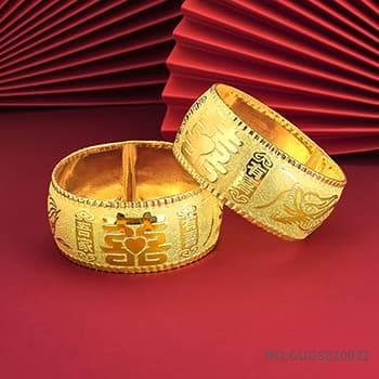 足金999吾家有喜双囍龙凤婚庆婚嫁手镯（扣含金量为AU900）