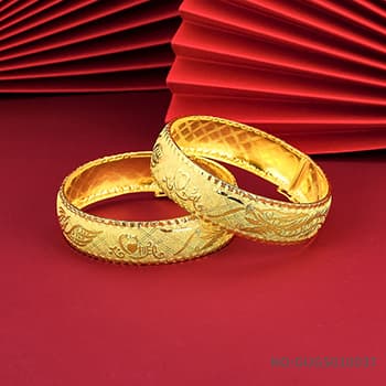 足金999心心相印双囍龙凤婚庆婚嫁手镯（扣含金量为AU900）