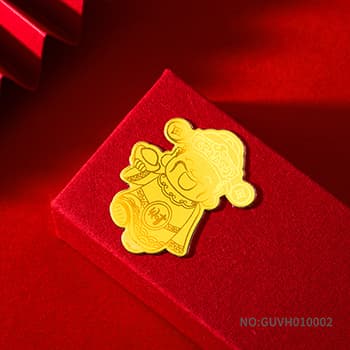 足金999手机贴约0.1G金元宝财神爷贴纸（带钢印配亚克力盒）